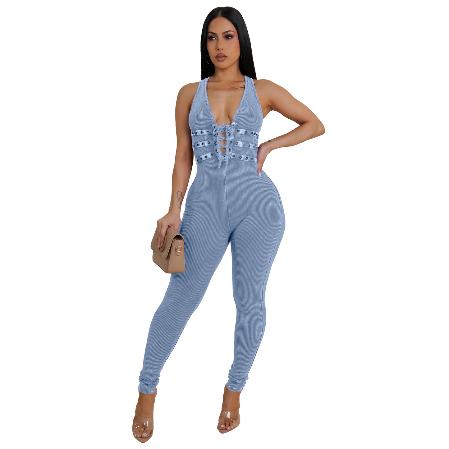 Sleeveless V-neck jumpsuit
