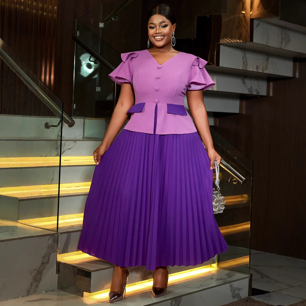 V-neck pleated skirt