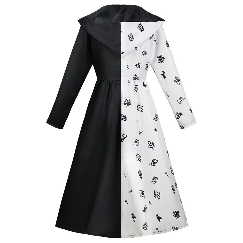 Halloween Movie 101 Dalmatians Cruella De Vil Black and White Dress Stage Performance Costume Cruella Cosplay Dress