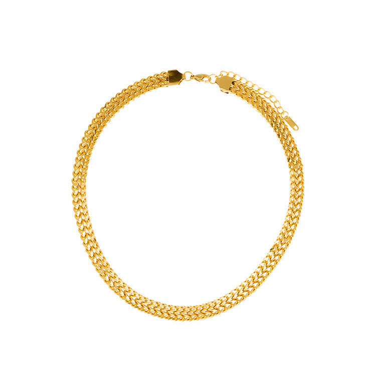 Titanium Steel Double Layer Flat Metal Texture Collar Necklace For Women Party Gift Bijoux Acier Inoxidable