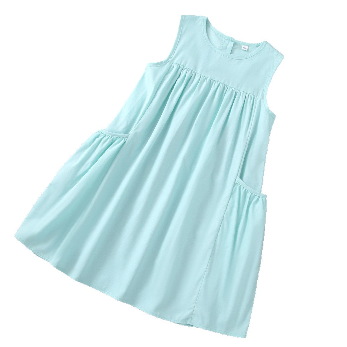 Fresh Mint Color Sleeveless Cotton Cool-Feeling A-Line Princess Dress