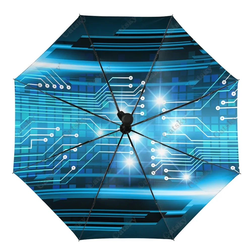 Parapluie d'art de circuit cybernétique du futur parapluie de pluie pour femmes parapluies entièrement automatiques à 3 volets protection solaire outil de voyage en plein air Parapluie