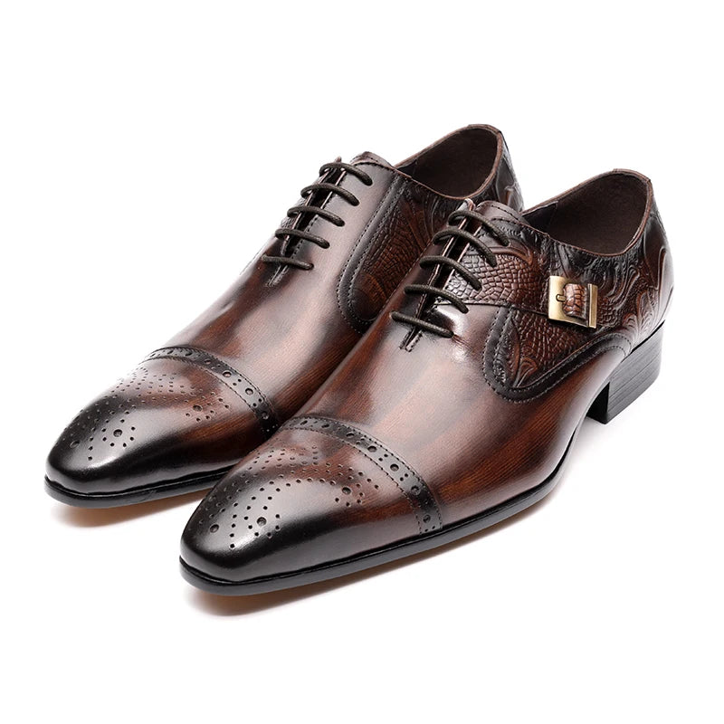 Chaussures provoqué formelles en cuir véritable pour hommes, chaussures Oxford de luxe, chaussures d'affaires haut de gamme, style européen élégant