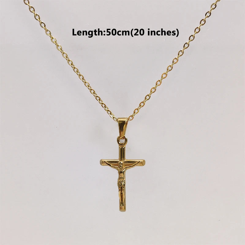 Collier Pendentif Croix de Jésus en Acier Inoxydable Doré à l'Or 18k pour Hommes et Femmes, Unisexe, Religieux, Étanche, Accessoire de Bijouterie
