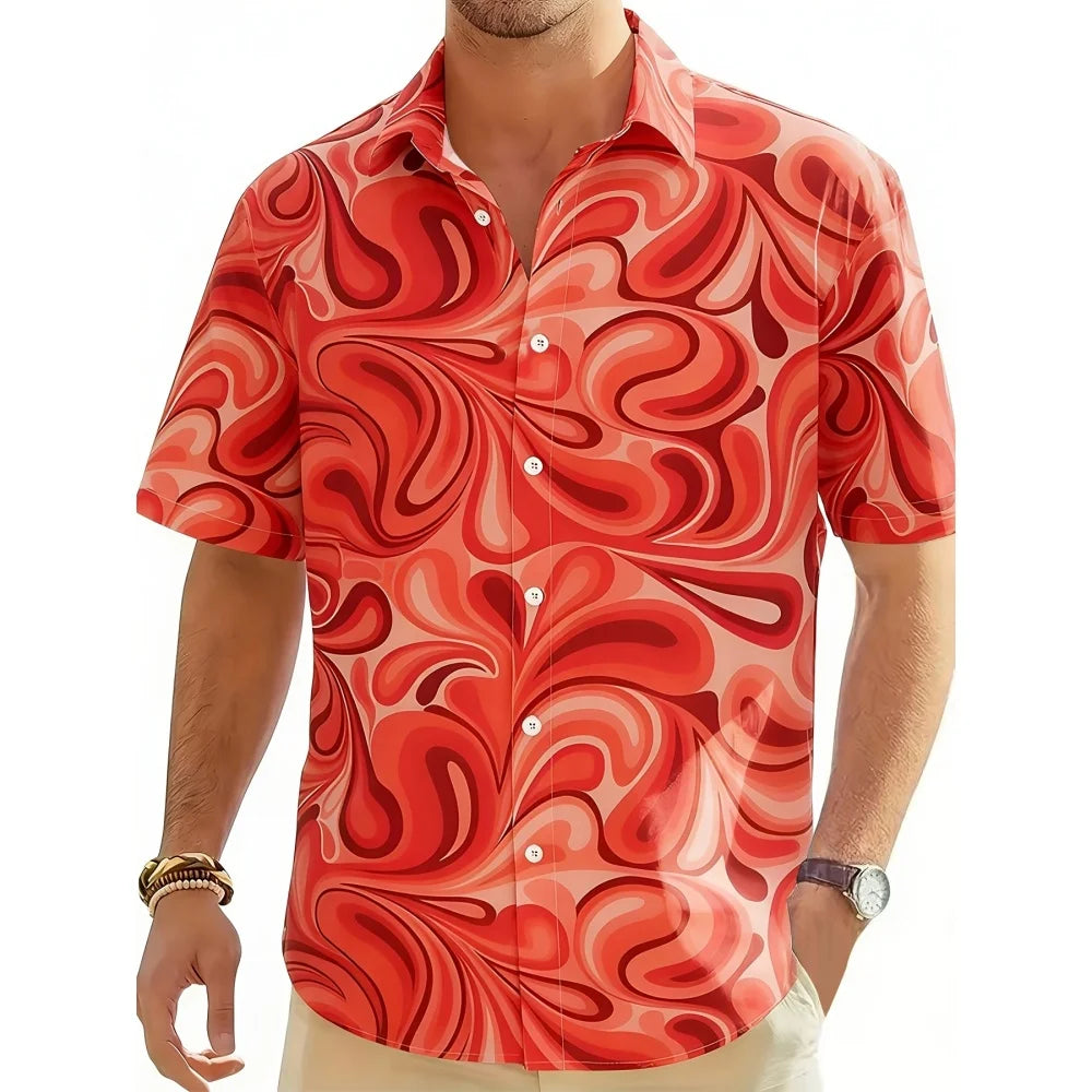 Chemise décontractée pour homme à imprimé graphique vintage, chemise hawaïenne à manches courtes pour l'été, chemises boutonnées, vêtements pour homme, chemise streetwear tendance