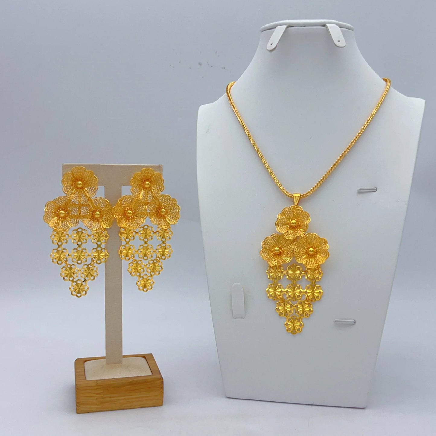 Parures de collier et boucles d'oreilles nigérianes pour mariée, style éthiopien et indien, couleur or 24 carats, bijoux de Dubaï, cadeaux pour banquets et fêtes