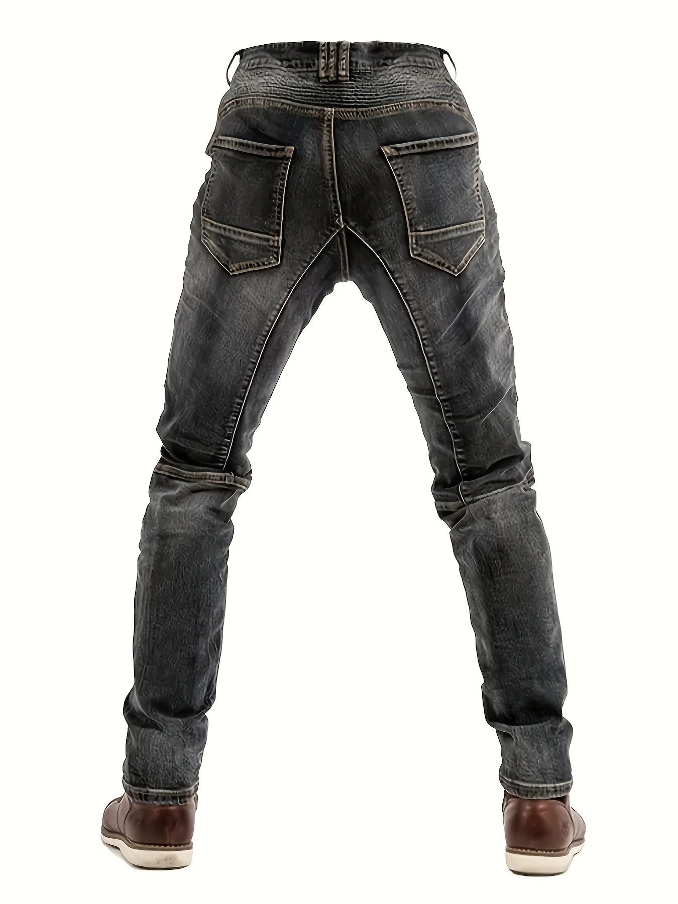 Men's Slim-Fit Black Straight-Leg Washed Pants - Streetwear Pants with Faux-Zipper Panel (No actual zip), Machine-Washable All-Season Wear for Jeans Suit & Casual Outfits - Non- Durable Fabric