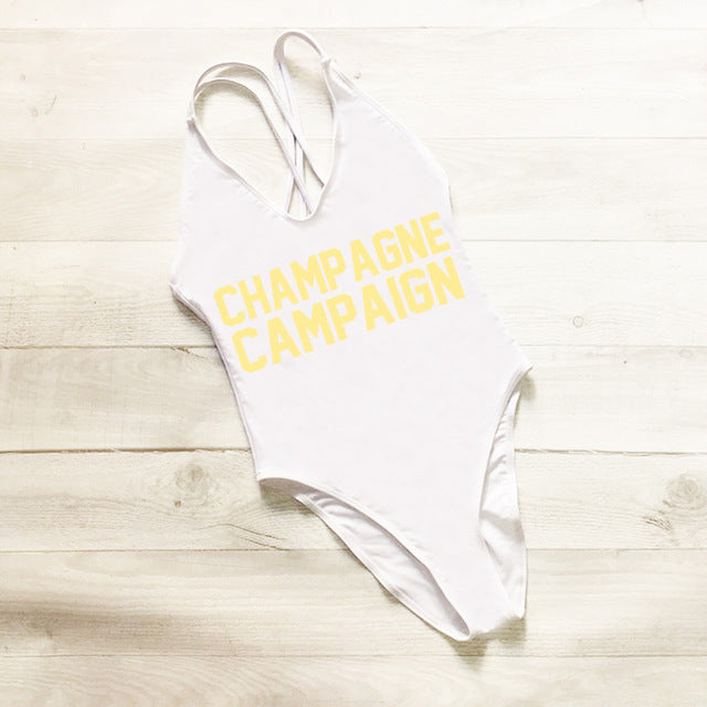 CHAMPAGNE CAMPAIGN Cross Back Swimwear Women One Piece Swimsuit Sexy Bodysuit Summer Bathing Suit maillot de bain femme Black