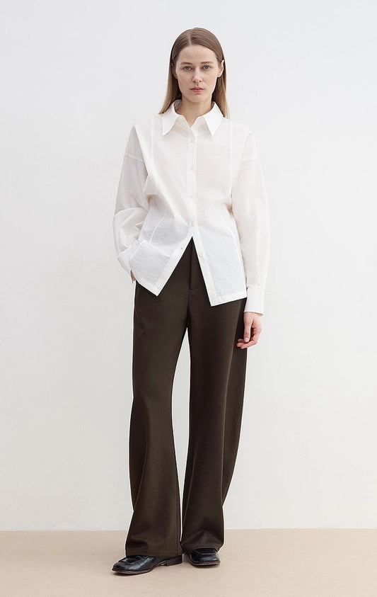 "Nostalgic Stroll" Wool Blended High Waist Curved Scimitar Casual