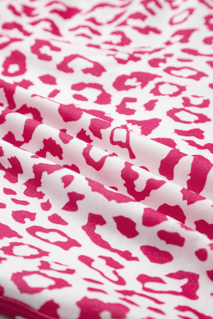 Pink Leopard Elastic Waistband Lace up Contrast Trim Casual Shorts