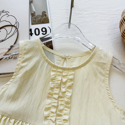 Cute Girls' Summer Outfit Set Sleeveless Ruffled Top and Wide Leg Pants Two-Piece Fashionable Baby Clothing Set