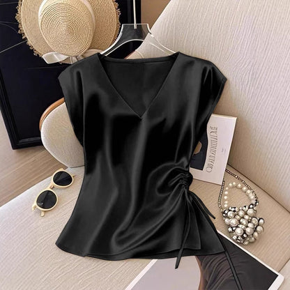 V-neck drawstring top
