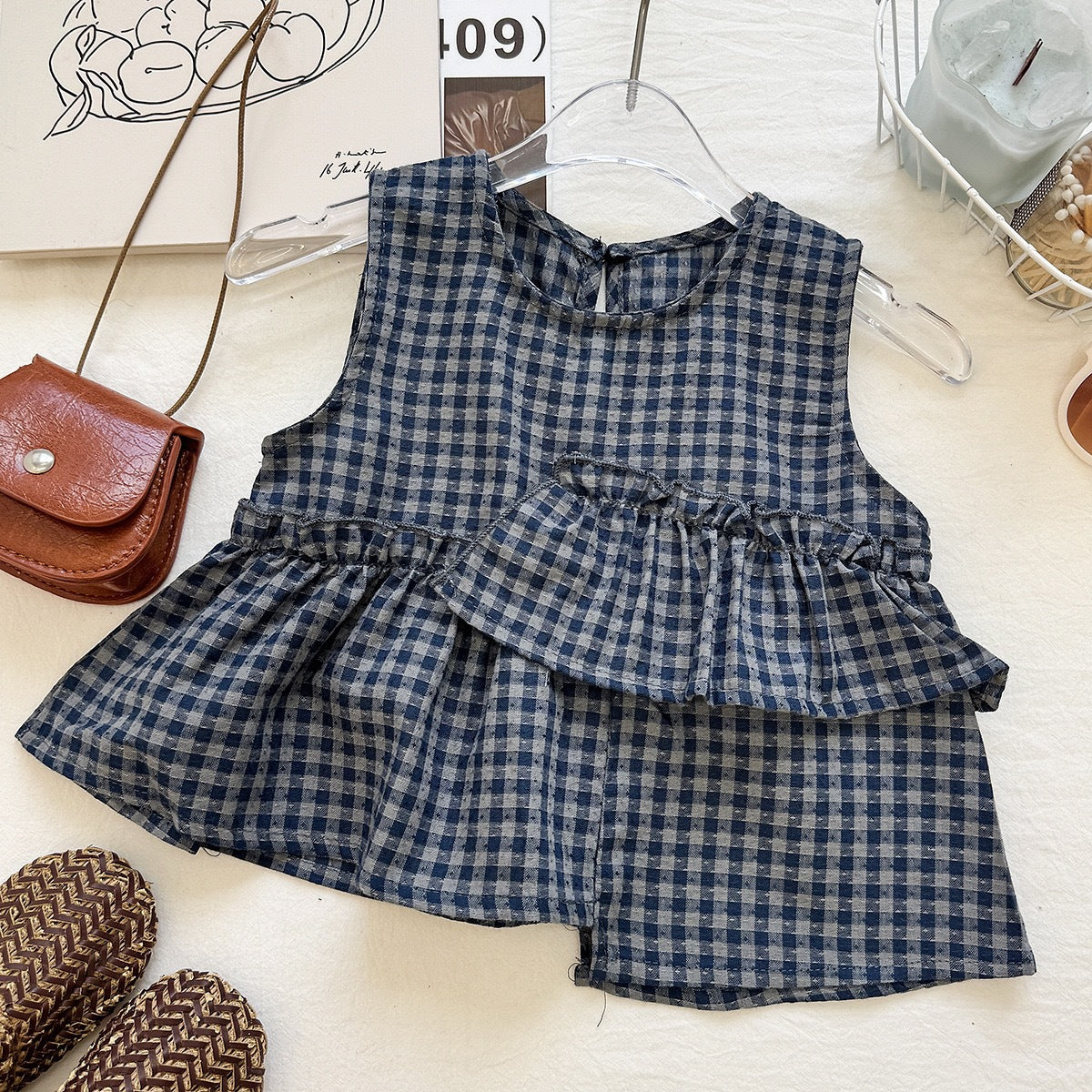 Summer Girls' Plaid Sleeveless Vest and Shorts Casual Sporty Two-Piece Set Fashion Foreign Trade