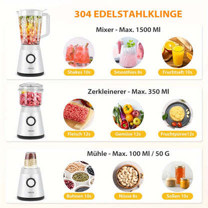 1500ML Large Capacity Blender | 3-in-1 Food Processor, Meat Grinder Chopper, Juicer for Home Kitchen and Vegetables, Healthy Juice, Smoothie, Sorbet, Milk Shake, Ice Slushie | Plastic, 220V-240V, 7MAGIC