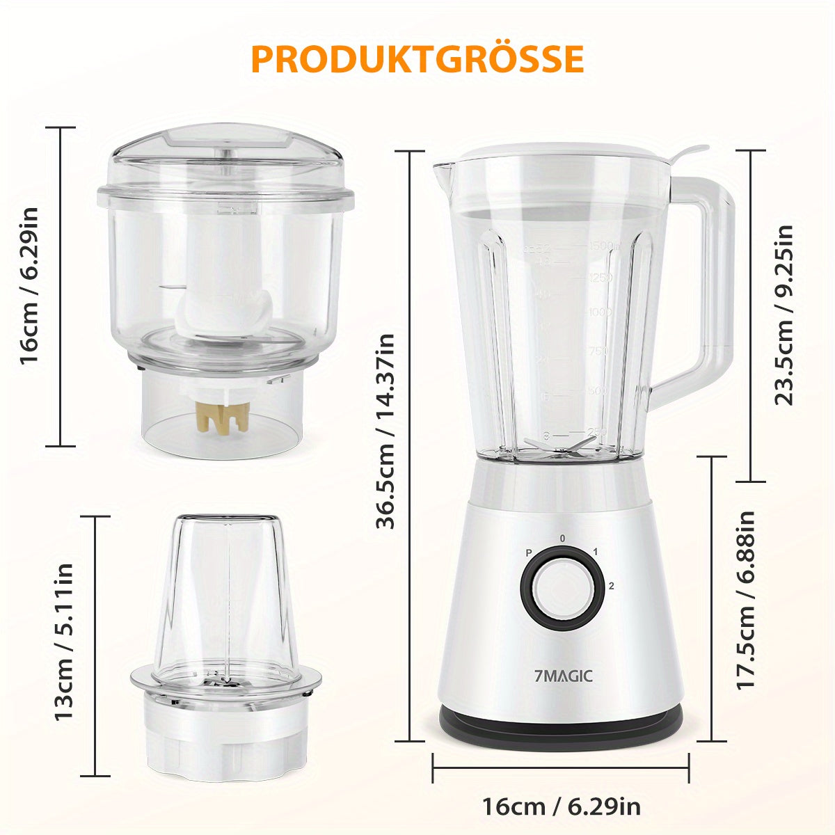 1500ML Large Capacity Blender | 3-in-1 Food Processor, Meat Grinder Chopper, Juicer for Home Kitchen and Vegetables, Healthy Juice, Smoothie, Sorbet, Milk Shake, Ice Slushie | Plastic, 220V-240V, 7MAGIC