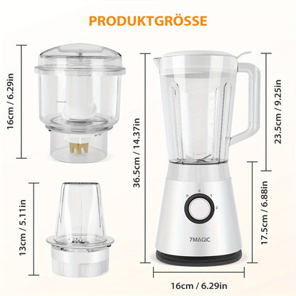 1500ML Large Capacity Blender | 3-in-1 Food Processor, Meat Grinder Chopper, Juicer for Home Kitchen and Vegetables, Healthy Juice, Smoothie, Sorbet, Milk Shake, Ice Slushie | Plastic, 220V-240V, 7MAGIC
