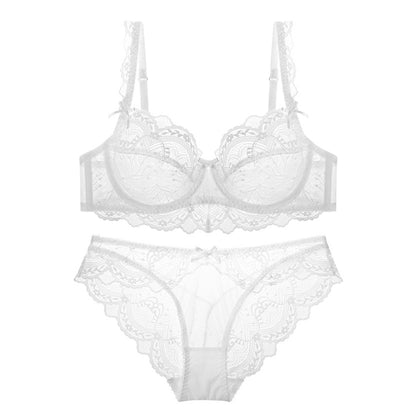Sexy Lace Ultra Thin Transparent Bra and Panties Set Large Size Underwear Set Lingerie Women Brassieres A B C D E Cup 95C 95D