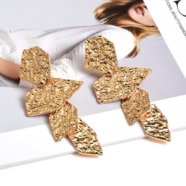 Gold Color Metal Dangle Long Drop Earrings Fine Jewelry Accessories Fashion Pendientes Bijoux For Women Christmas