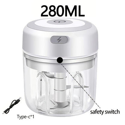 Electric Food Chopper (280ml), Mincer Electric Food Processor, Cordless Meat Grinder. Portable, Rechargeability, Suitable for Vegetables, Peppers, Onions, Seasonings, Nuts