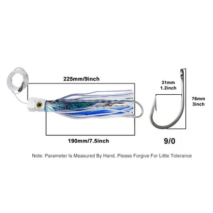 Squid Shape Trolling Lure – 225mm 77g Large Soft Fishing Bait, Deep Sea Boat Trolling Jig for Tuna & Pelagic Species