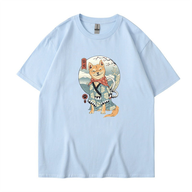 Chai Gou Ukiyo-e style round neck short sleeved casual top for men