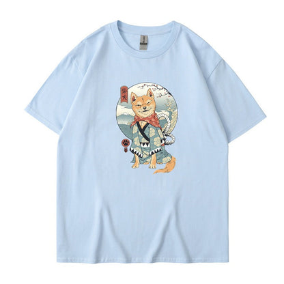 Chai Gou Ukiyo-e style round neck short sleeved casual top for men