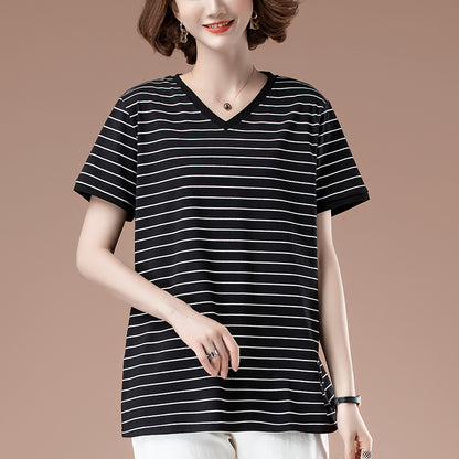 Striped V-neck top