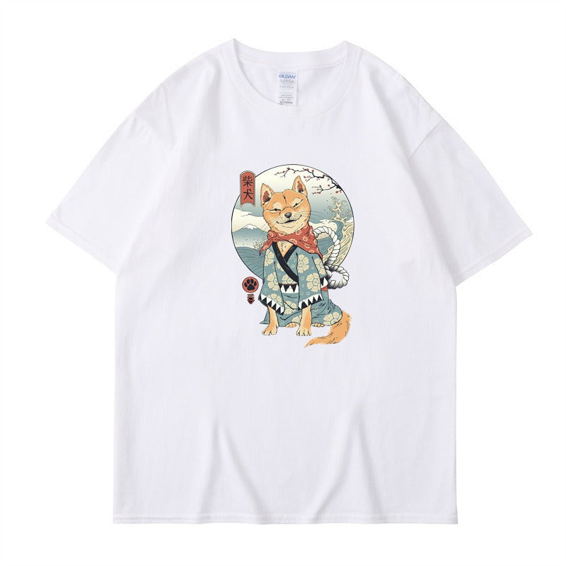 Chai Gou Ukiyo-e style round neck short sleeved casual top for men