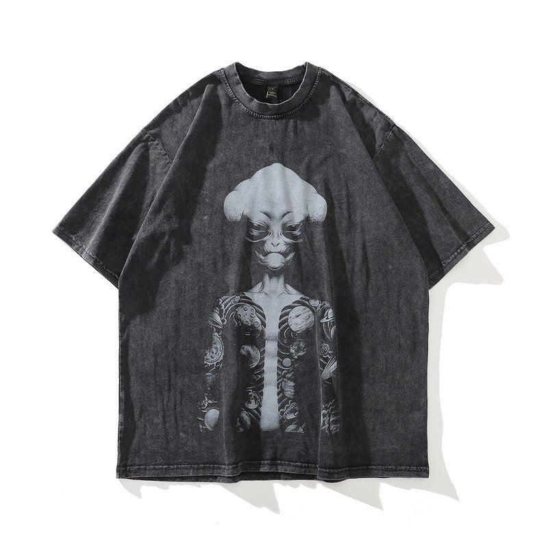 American Street Retro T-Shirt Japanese Ukiyo-e Tattoo Girl Short Sleeve Unisex Loose Trendy