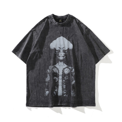 American Street Retro T-Shirt Japanese Ukiyo-e Tattoo Girl Short Sleeve Unisex Loose Trendy
