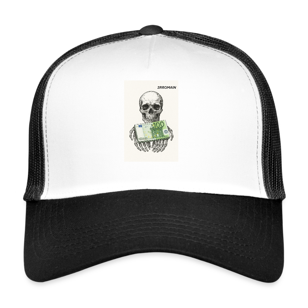 Trucker Cap pour homme avec tête de mort tenant une liasse d'euros - white/black
