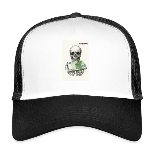 Trucker Cap pour homme avec tête de mort tenant une liasse d'euros - white/black