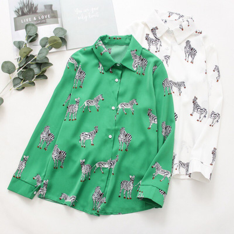 Women Satin Blouse Long Sleeve Zebra Print Shirts Vintage Office Ladies Tops Femme Chandails Za  Fashion Blusa De Mujer Ins