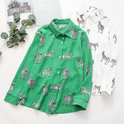 Women Satin Blouse Long Sleeve Zebra Print Shirts Vintage Office Ladies Tops Femme Chandails Za  Fashion Blusa De Mujer Ins