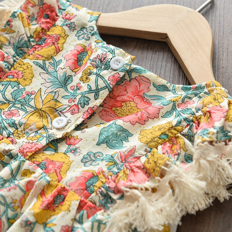 Ethnic Print Sleeveless A-Line Dress for Girls Summer Vacation Wear