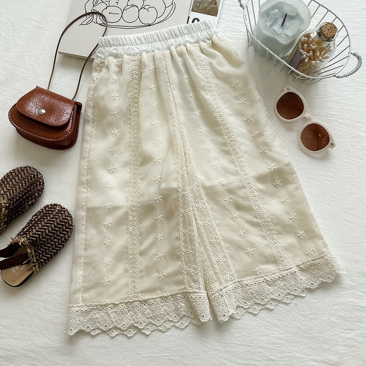 Wide-leg Pants Set with Lace Trim for Girls, Casual Two-Piece Outfit