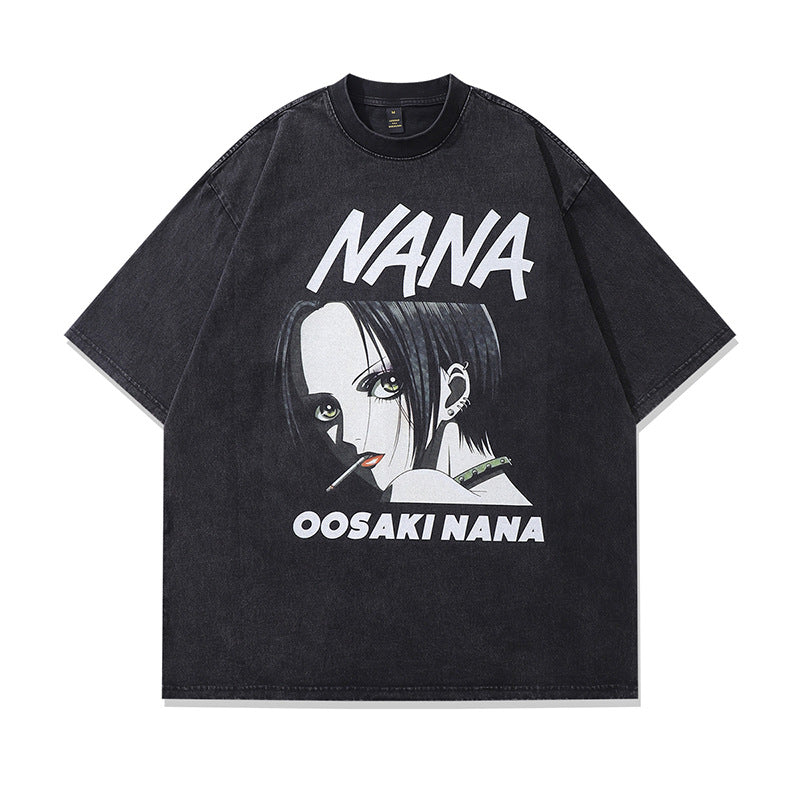 American Street Retro T-Shirt Japanese Ukiyo-e Tattoo Girl Short Sleeve Unisex Loose Trendy