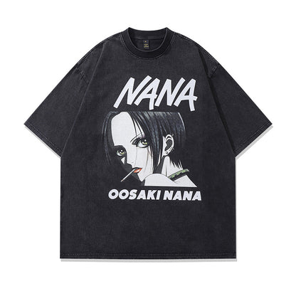 American Street Retro T-Shirt Japanese Ukiyo-e Tattoo Girl Short Sleeve Unisex Loose Trendy