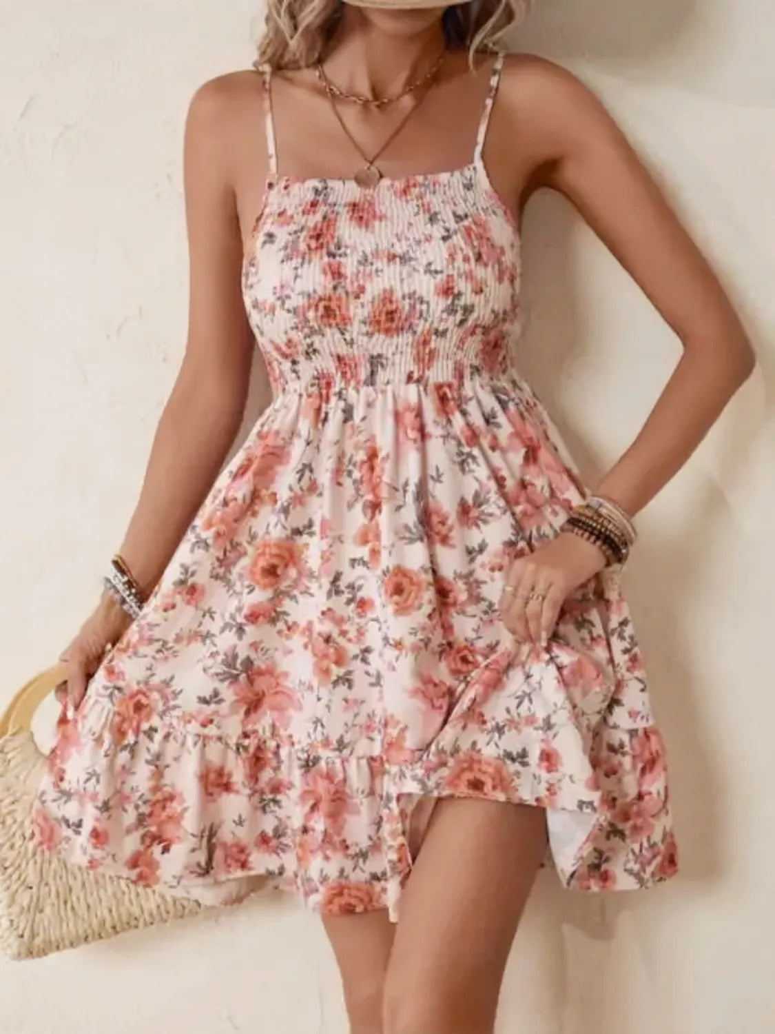 Smocked Floral Square Neck Cami Dress