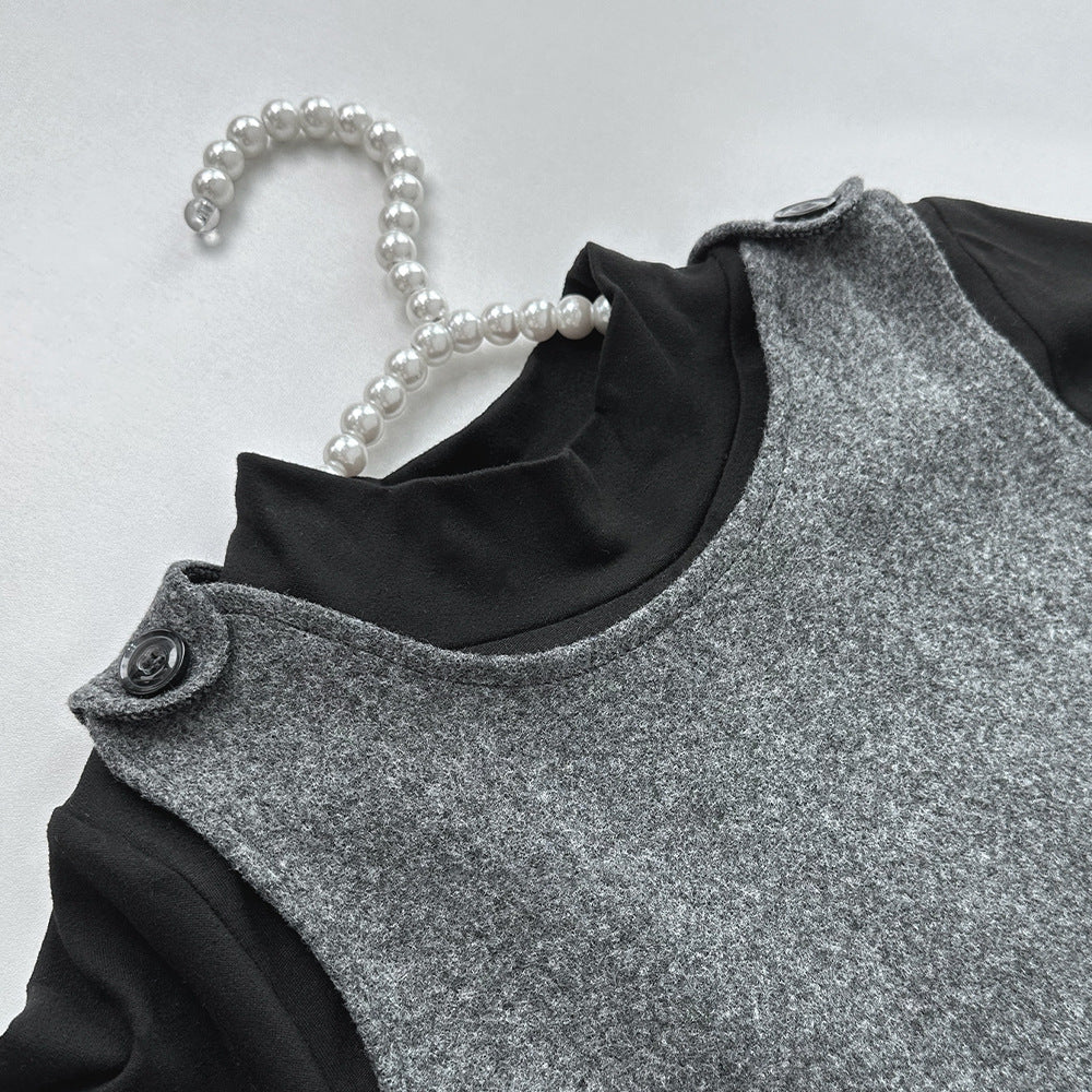 Chic Wool Vest Set for Girls - Long Sleeve Top  Autumn Fashion 3-Piece Outfit