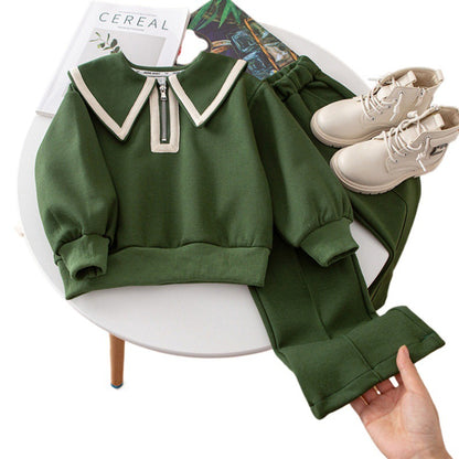 Elegant Casual Two-Piece Set for Little Girls, Fashionable Flared Pants Autumn Outfit