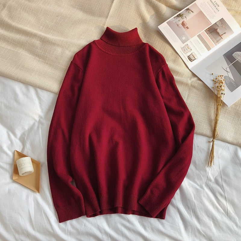 Male Sweater Men's Winter Pullover Turtle Neck  Jumper White Mens Knitwear Pull Homme Turtleneck Sweater Christmas Cotton black
