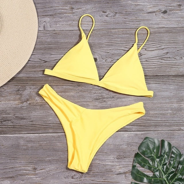 2020 Solid Bikini Set Women Swimsuit Female Swimwear Bikinis Sexy Bathing Suit Biquini Backless Beach Wear Maillot De Bain Femme