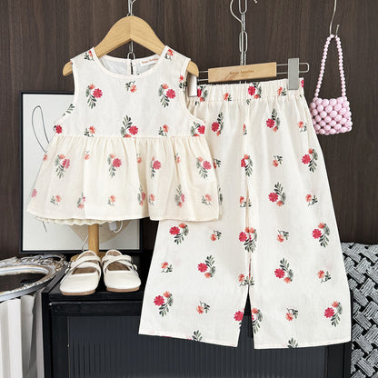Children's Clothing Summer Girls' Sleeveless Colorful Polka Dot Set, Baby Girl Tank Top with Lace Two-Piece Outfit