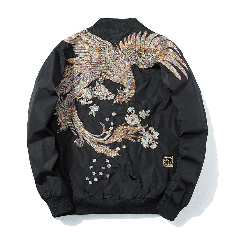 Street Style Yokosuka Embroidered Jacket Men's Ukiyo-e Phoenix Embroidery Baseball Jacket MA-1 Jacket