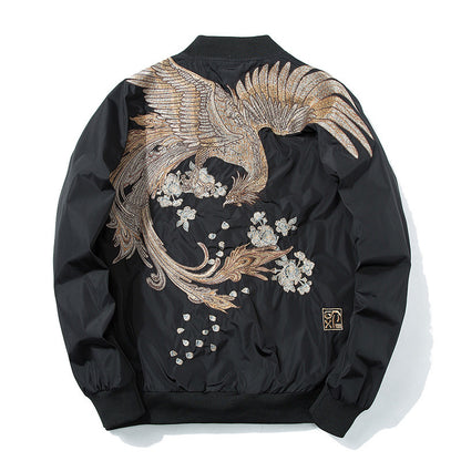 Street Style Yokosuka Embroidered Jacket Men's Ukiyo-e Phoenix Embroidery Baseball Jacket MA-1 Jacket