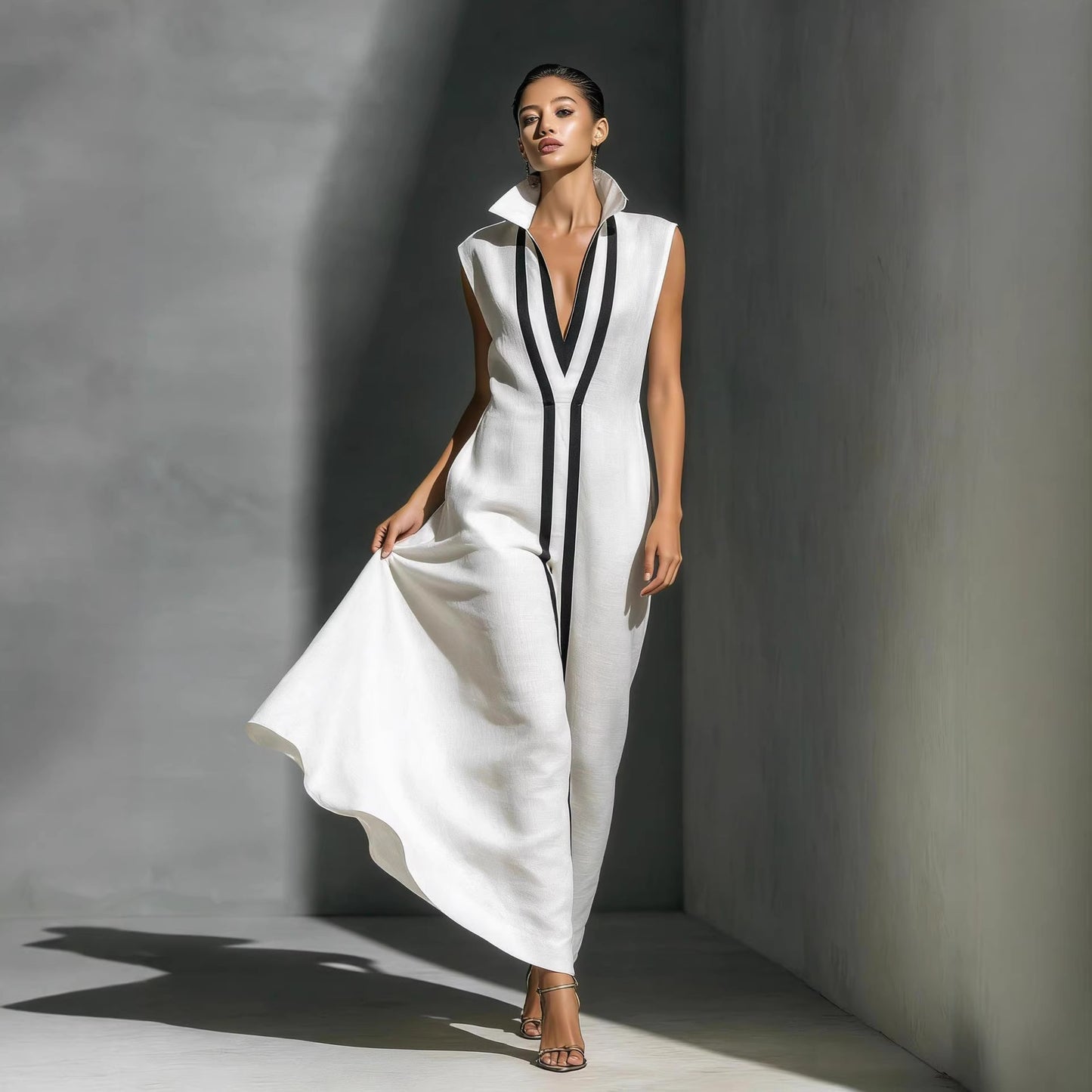 V-neck contrasting dress