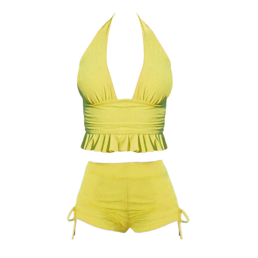 Solid Color Separated Bikini Women's Strapless Halter Neck Swimwear Bikinis