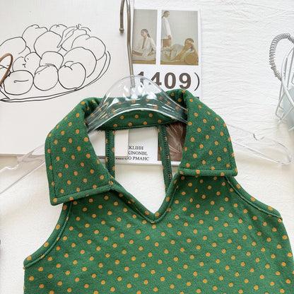 Cute Girls' Summer SetPolka Dot Crop Top with Star Applique Mini Skirt Two-Piece Outfit