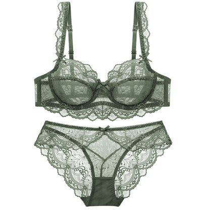 Sexy Lace Ultra Thin Transparent Bra and Panties Set Large Size Underwear Set Lingerie Women Brassieres A B C D E Cup 95C 95D